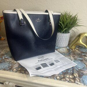 COACH City Tote B1757-F59855 Carryall Bag Purse Dark Blue Ivory With COA